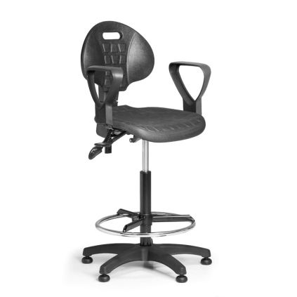 Pracovní židle PUR - asynchronní mechanika, kluzáky, černá