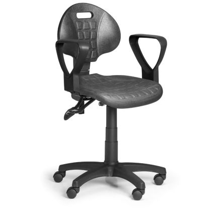 Pracovní židle PUR - asynchronní mechanika, tvrdá kolečka, černá